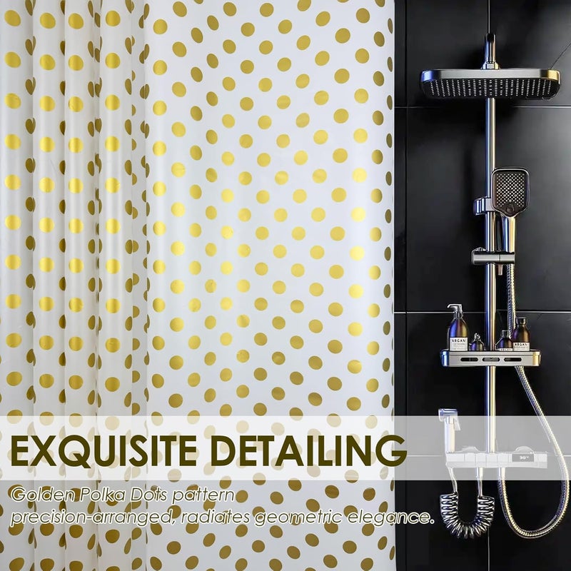 TRIMENGO Plastic Shower Curtain Liner, Waterproof Printed PEVA Shower Curtain with Design, Golden Polka Dots Pattern, Rustproof Grommets, Standard Size 70x72 Bathtub Curtain for Bathroom (Pack of 1) - Image 4
